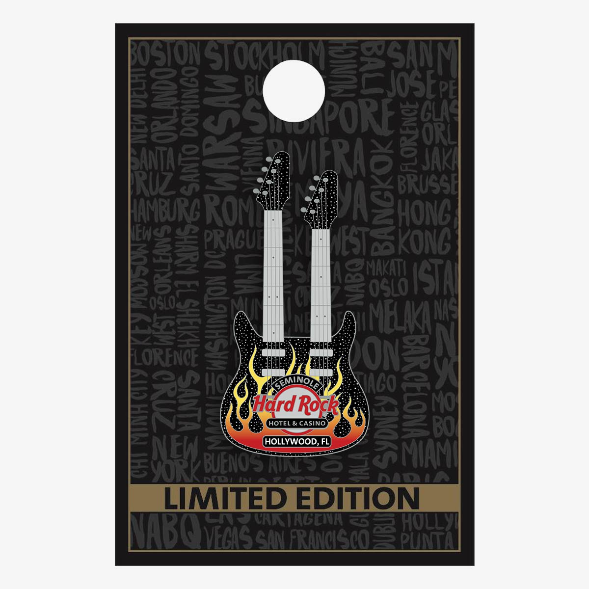 Limited Edition Flaming Double Neck Guitar Core Pin image number 2